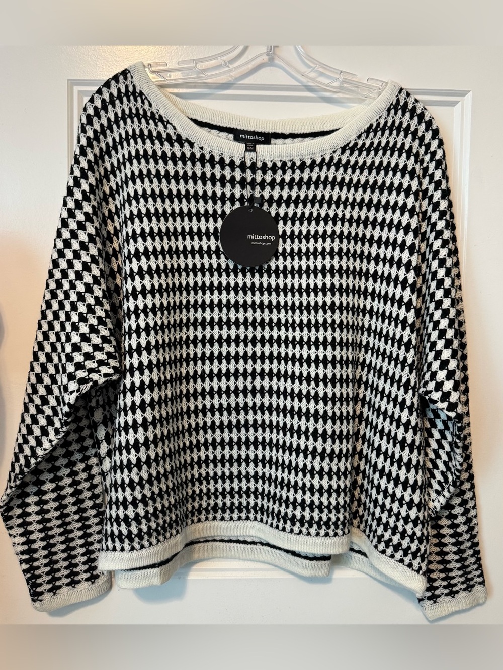 NWT Mittoshop Black White Open Knit Sweater Oversized Lightweight Pullover S/M